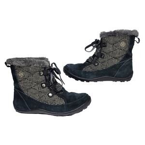 Columbia Winter Boots Womens 6 Black Suede Minx Ankle Snow Tweed Waterproof